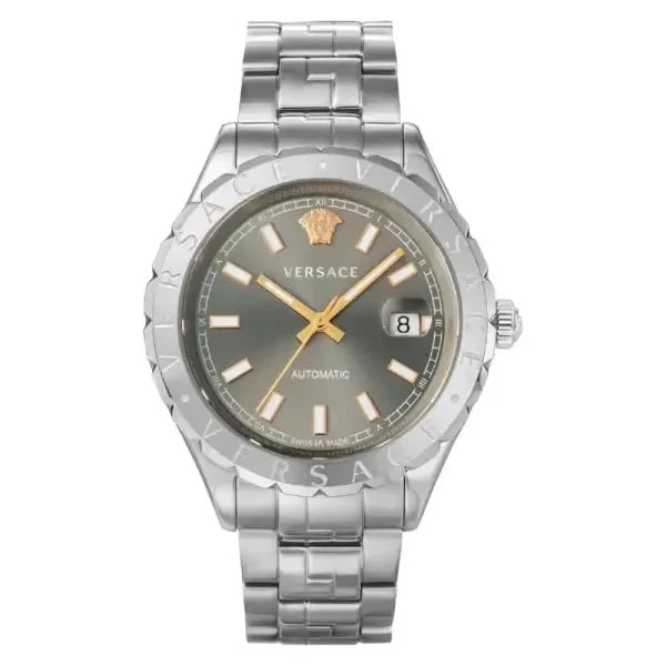 VERSACE HELLENYIUM GRAY WATCH: VERSACE HELLENYIUM Gray Watch Brand: Versace Type/Style: Wristwatch Material: Case Material Stainless steel Band Material Color: none Size: [Case Size] 42 mm (H) x 42 mm (W) x 12 mm (D) [Wrist Size]