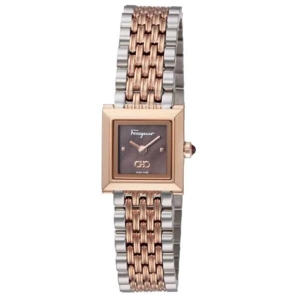SALVATORE FERRAGAMO SQUARE BROWN WATCH: Salvatore Ferragamo Square Brown Watch Brand: Salvatore Ferragamo Type/Style: Wristwatch Material: Case Material Case Stainless steel (pink gold PVD) Color: Case Color Brown Size: [Case size] Height