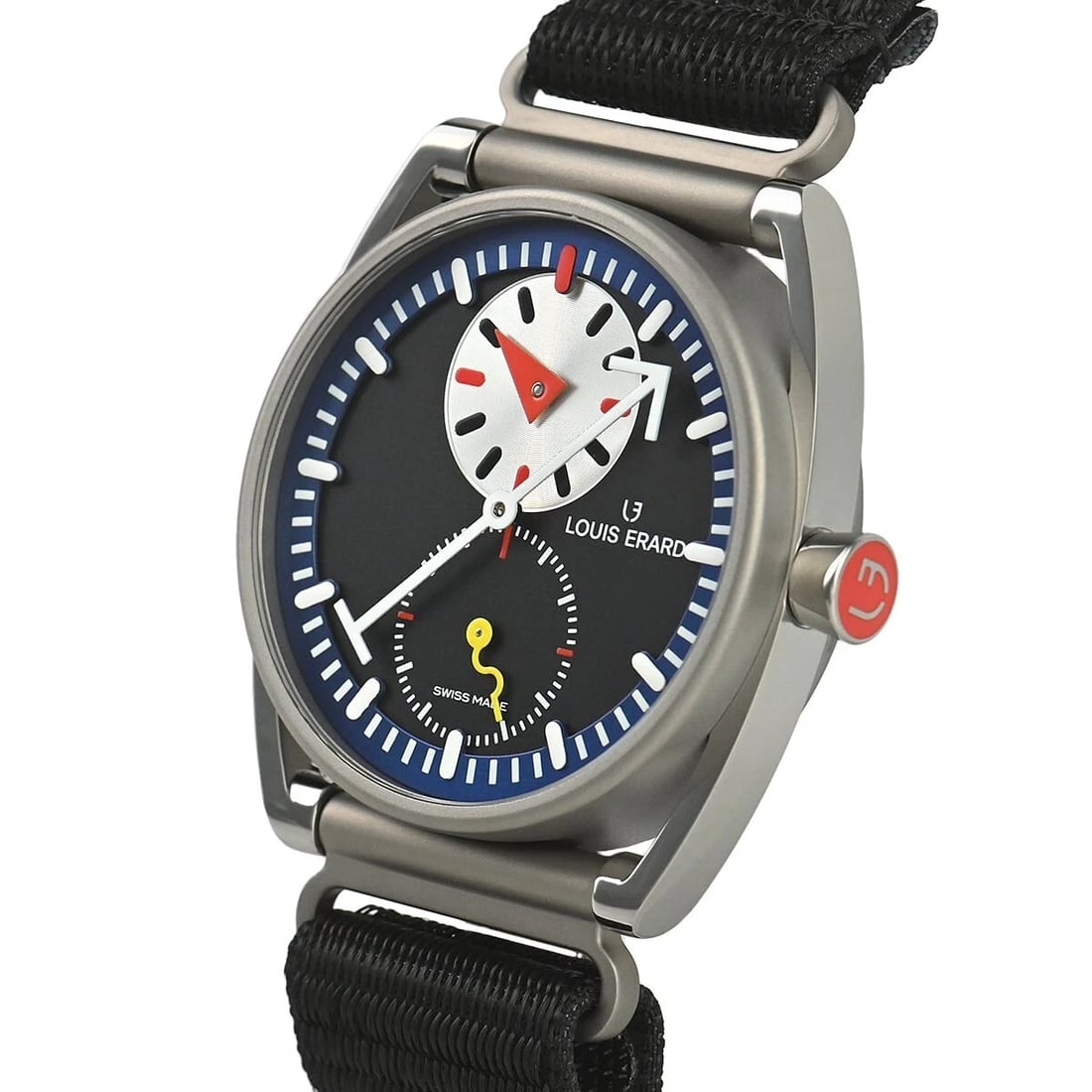 LOUIS ERARD EXCELLENCE REGULATOR X ALAIN SILBERSTEIN WATCH: LOUIS ERARD Excellence Regulator x Alain Silberstein Watch Brand: Louis Erard Type/Style: Wristwatch Material: Case Material Material (Main) Titanium Color: Black / Blue Size: Case Size 40.0mm Case