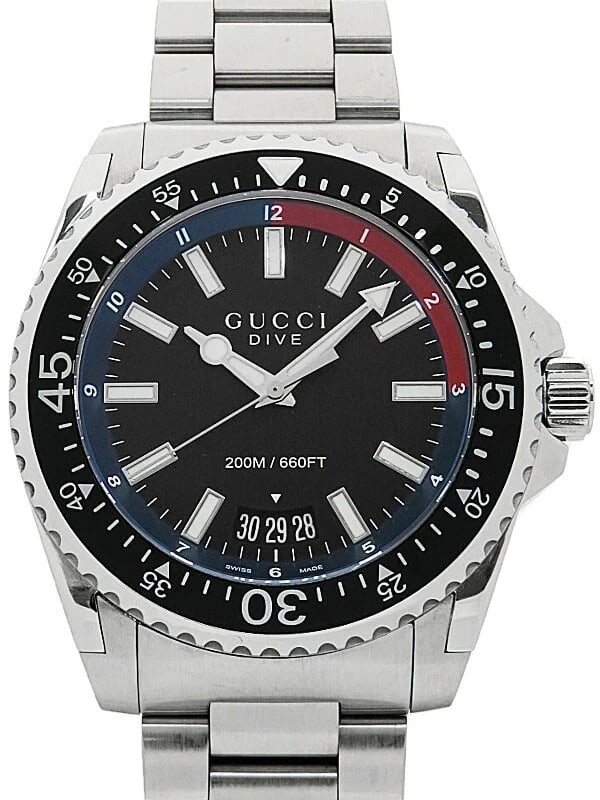 GUCCI WATCH DIVE BLACK WATCH: GUCCI Watch Dive Black Watch Brand: Gucci Type/Style: Wristwatch Material: Case Material Stainless steel Color: Case Color Black Dial color Black Size: Case diameter: Approx. 45mm (excluding crown)