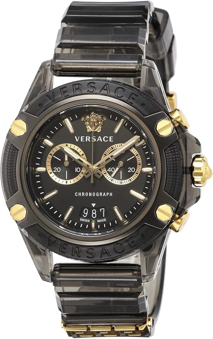 VERSACE WATCH ICON ACTIVE BLACK WATCH: Versace Watch ICON ACTIVE Black Watch Brand: Versace Type/Style: Wristwatch Material: Case Material Polycarbonate Band material/type: Polyurethane Color: Dial Color Black Band color: Black Size: Case