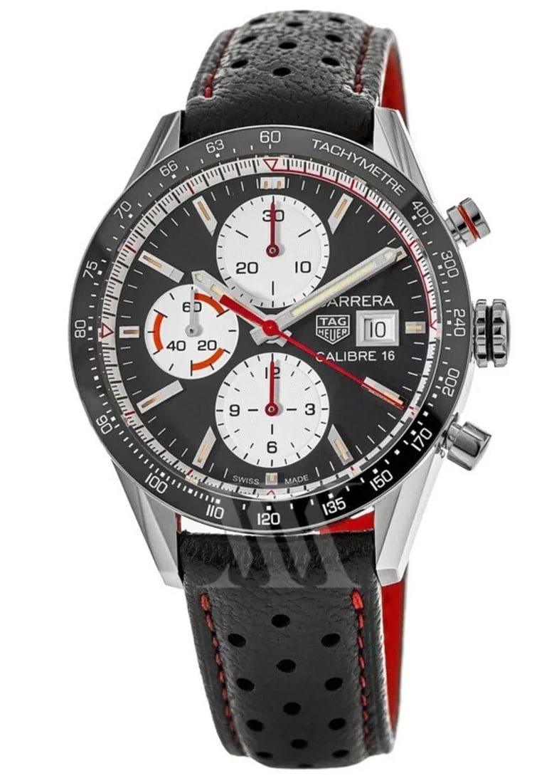 TAG HEUER CARRERA CALIBRE 16 CHRONOGRAPH WATCH: TAG HEUER Carrera Calibre 16 Chronograph Watch Brand: TAG Heuer Type/Style: Wristwatch Material: Case Material Stainless steel Color: Dial color: Black Size: Case diameter: 41 mm Accessories: None