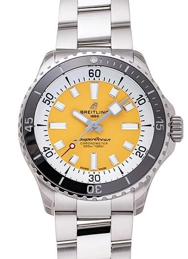 BREITLING SUPEROCEAN AUTOMATIC 42 YELLOW WATCH: Breitling Superocean Automatic 42 Yellow Watch Brand: Breitling Type/Style: Wristwatch Material: Case Material Material: SS Color: Dial Color Yellow Size: Case diameter: 42mm Accessories: None