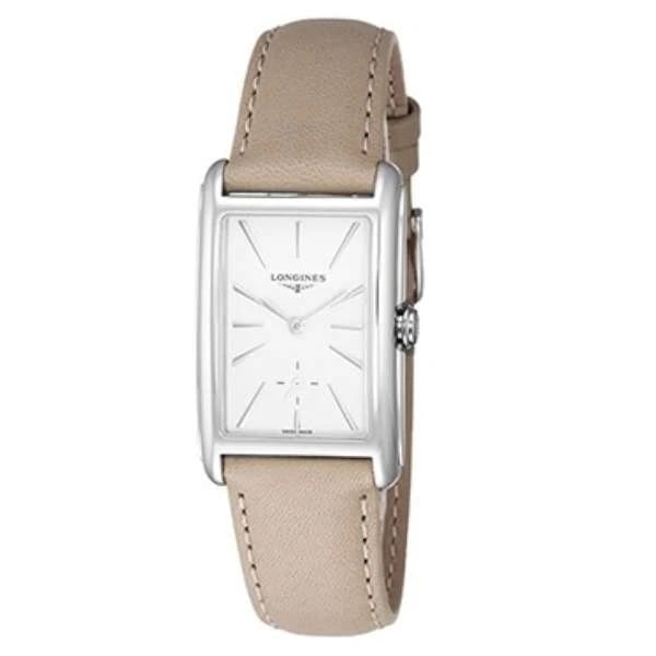LONGINES DOLCEVITA WHITE WATCH: LONGINES Dolcevita White Watch Brand: Longines Type/Style: Wristwatch Material: Case Material Stainless Steel Color: Case Color Beige Dial Color White Band Color White Size: Case Disions 23mm x 37mm