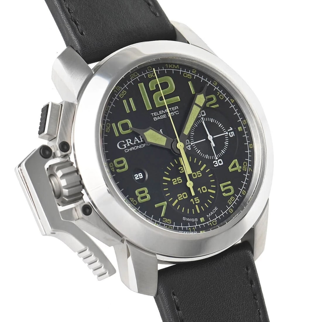 GRAHAM CHRONOFIGHTER OVERSIZE WATCH: Graham Chronofighter Oversize Watch Brand: Graham Type/Style: Wristwatch Material: Case Material Material (main) Stainless steel Color: Black/Green Size: Case Size 47.0mm Accessories: None