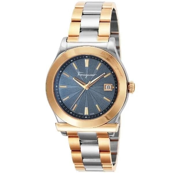 SALVATORE FERRAGAMO WATCH: Salvatore Ferragamo Watch Brand: Salvatore Ferragamo Type/Style: Wristwatch Material: Case Material Stainless steel Band material/type Stainless steel Color: Dial color Blue Band color Two Tone Size: