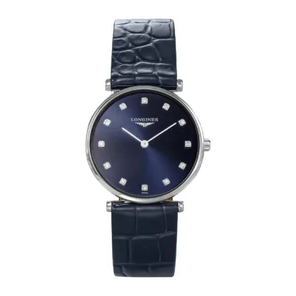 LONGINES LA GRANDE CLASSIQUE NAVY WATCH: Longines La Grande Classique Navy Watch Brand: Longines Type/Style: Wristwatch Material: Case Material Stainless Steel Band Material: Leather Color: [Band Color] Navy Size: [Case Size] 29mm x 29mm x