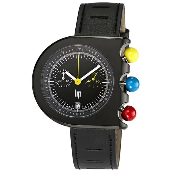 LIP CHRONO STAINLESS STEEL WATCH: Lip CHRONO Stainless steel Watch Brand: Lip Type/Style: Wristwatch Material: Case Material Stainless steel Band material: Leather Color: none Size: Case height: Case width: 42mm Accessories: None