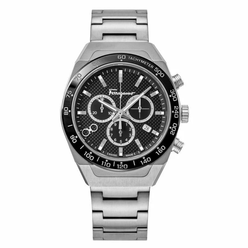 FERRAGAMO SLX CHRONO WATCH: Ferragamo SLX CHRONO Watch Brand: Ferragamo Type/Style: Wristwatch Material: Case Material Stainless steel Color: Black Size: Case diameter: 51.5 x 42.5 x 12 (mm) Accessories: None Accesso