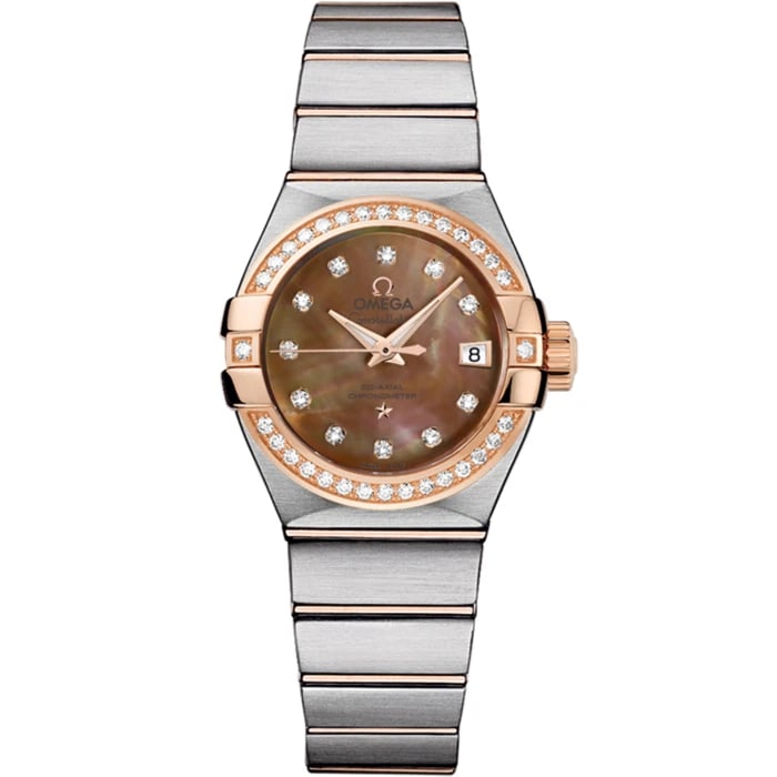 OMEGA CONSTELLATION BRUSHED CO-AXIAL CHRONOMETER WATCH: Omega Constellation Brushed Co-Axial Chronometer Watch Brand: OMEGA Type/Style: Wristwatch Material: Case Material Material (Main) Stainless Steel, Red Gold Color: Brown Size: Case Size 27.0mm