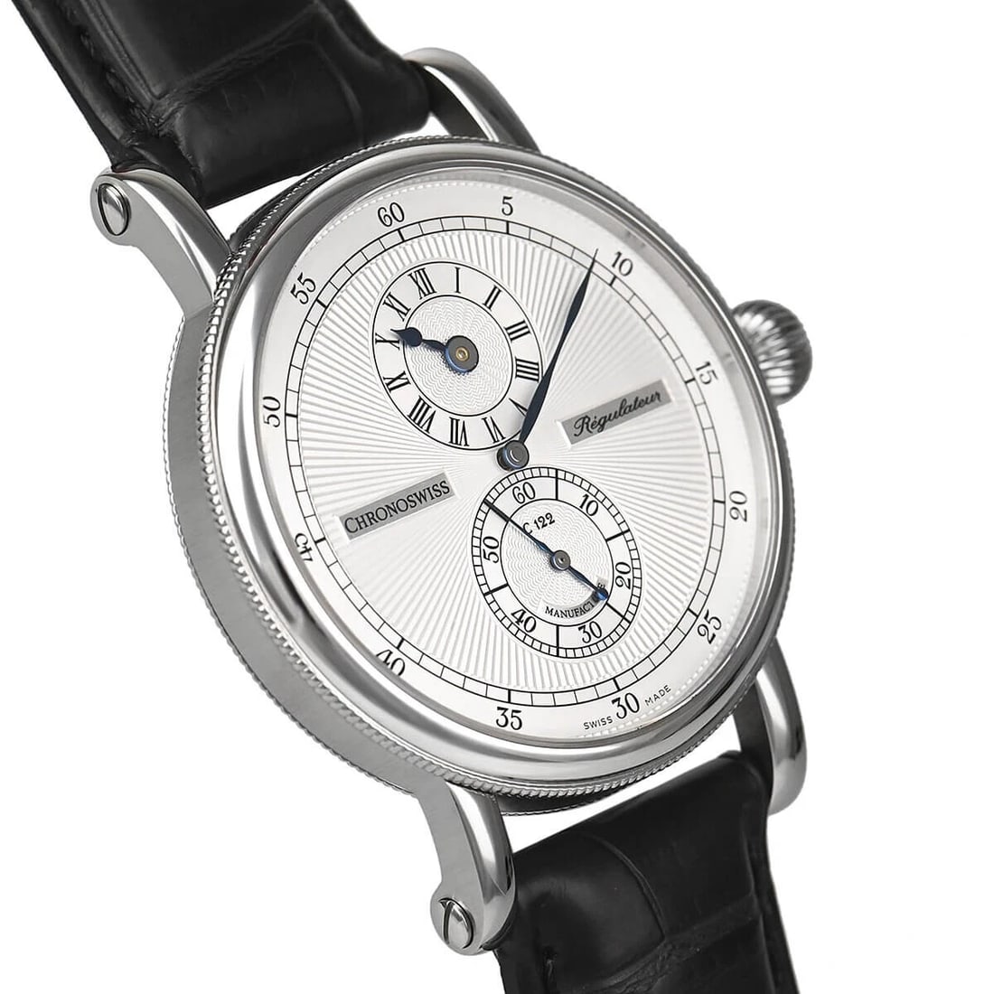CHRONO SWISS SIRIUS REGULATEUR MANUFACTURE WATCH: CHRONO SWISS Sirius Regulateur Manufacture Watch Brand: Chronoswiss Type/Style: Wristwatch Material: Case Material Material (Main) Stainless steel Color: Silver Size: Case Size 40.0mm Accessories: