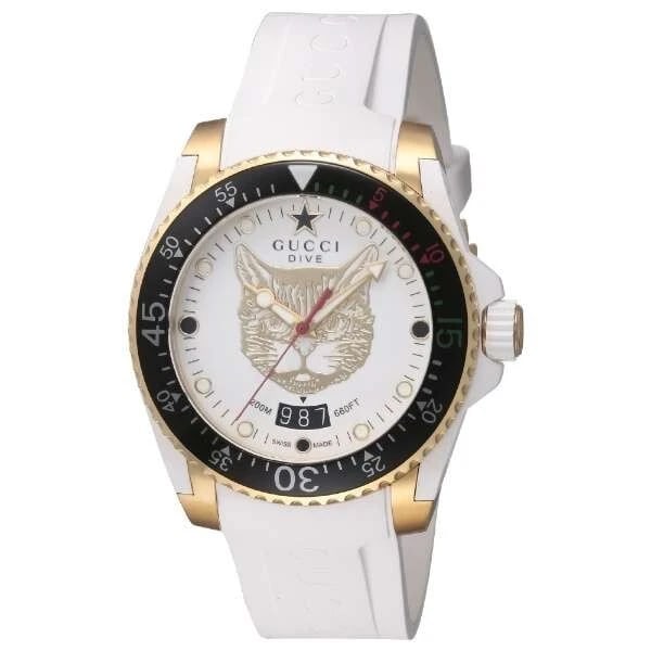 GUCCI DIVE WHITE WATCH: GUCCI Dive White Watch Brand: Gucci Type/Style: Wristwatch Material: Case Material Stainless steel Color: Dial Color White Size: [Case size] Height 40 x width 42 x thickness 11.5 mm [Wrist size]