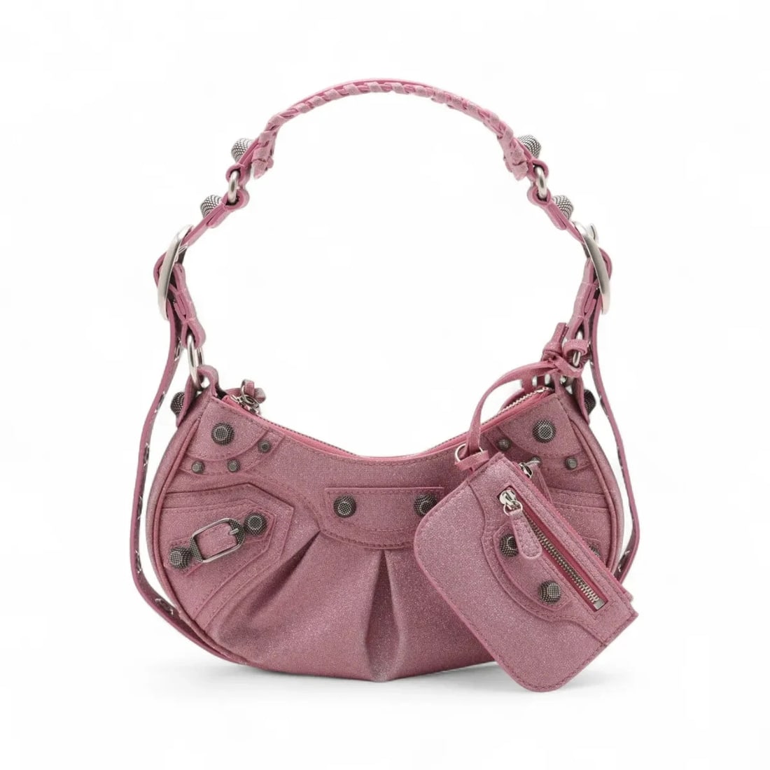 BALENCIAGA LUKAGOR XS LAME X COATED CANVAS SHOULDER BAG: Balenciaga Lukagor XS lame x coated canvas Shoulder bag Brand: Balenciaga Type/Style: Shoulder Bag Material: Glitter x coated canvas Color: Pink Size: Height:6.3inchLength:9.6inchDepth:2.6inch
