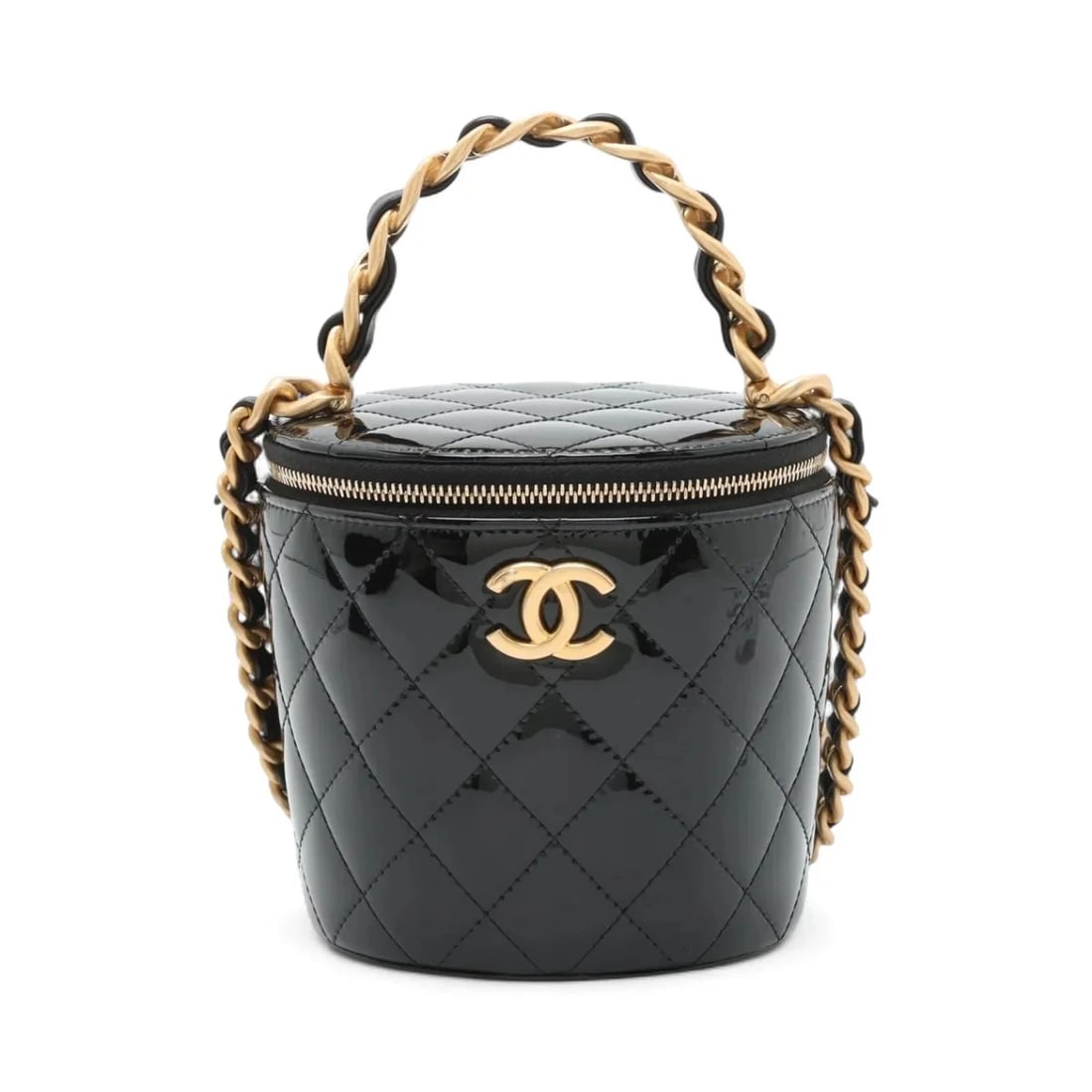 CHANEL MATELASSE PATENT LEATHER CHAIN SHOULDER BAG: Chanel Matelasse Patent Leather Chain Shoulder Bag Brand: Chanel Type/Style: Shoulder Bag Material: Patent Leather Color: Black Size: Height:4.9inchLength:4.5inchDepth:3.5inch Accessories: None