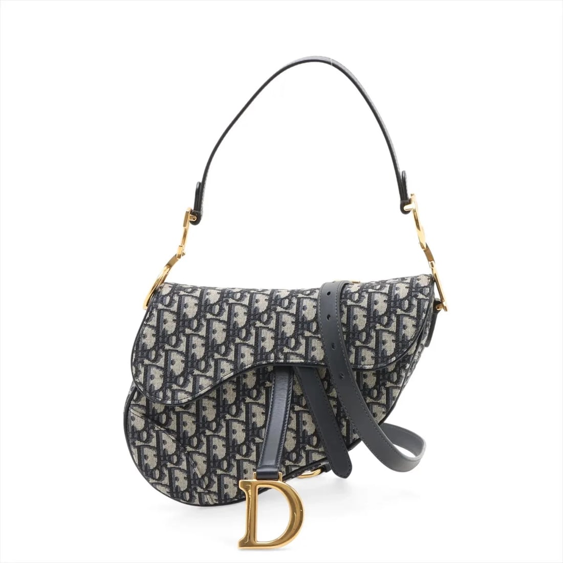CHRISTIAN DIOR OBLIQUE SADDLE CANVAS & LEATHER 2 WAY SHOULDER BAG: Christian Dior Oblique Saddle Canvas & Leather 2 Way Shoulder Bag Brand: Christian Dior Type/Style: Shoulder Bag Material: Canvas & Leather Color: Navy x Beige Size: