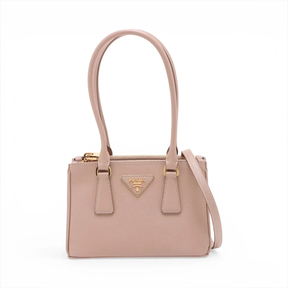 PRADA SAFFIANO LUX LEATHER 2 WAY HANDBAG: Prada Saffiano Lux Leather 2 Way Handbag Brand: Prada Type/Style: Top Handle Bag Material: Leather Color: Beige Size: Height:5.3inchLength:8.1inchDepth:4.1inch Accessories: None Accessorie