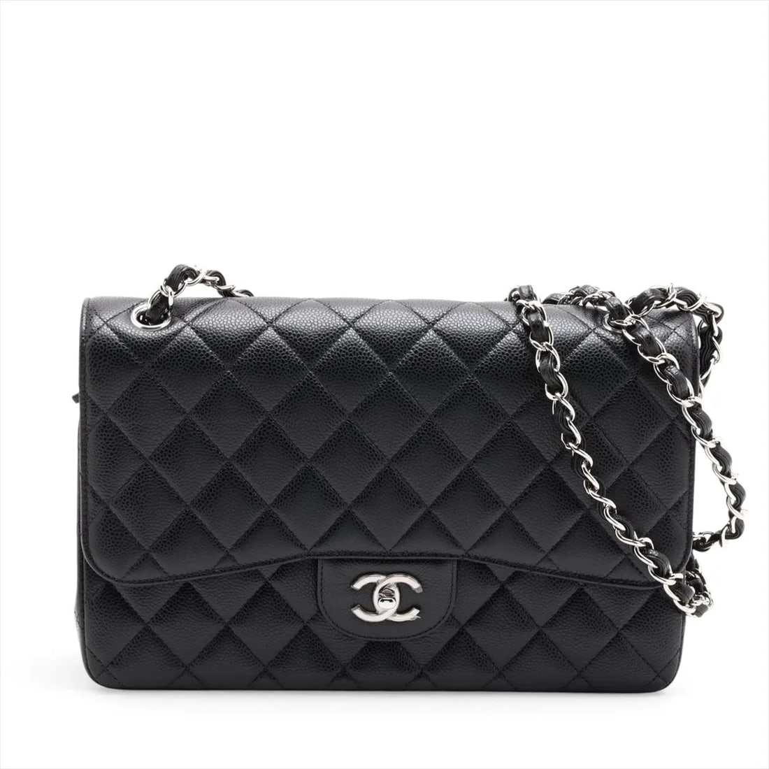 CHANEL DEKAMATRASSE 30 LARGE CAVIAR SKIN DOUBLE FLAP DOUBLE CHAIN BAG: Chanel DEKAMATRASSE 30 Large Caviar Skin Double Flap Double Chain Bag Brand: Chanel Type/Style: Shoulder Bag Material: Caviar Skin Color: Black Size: Height:7.7inchLength:11.8inchDepth:3.5inch Acc