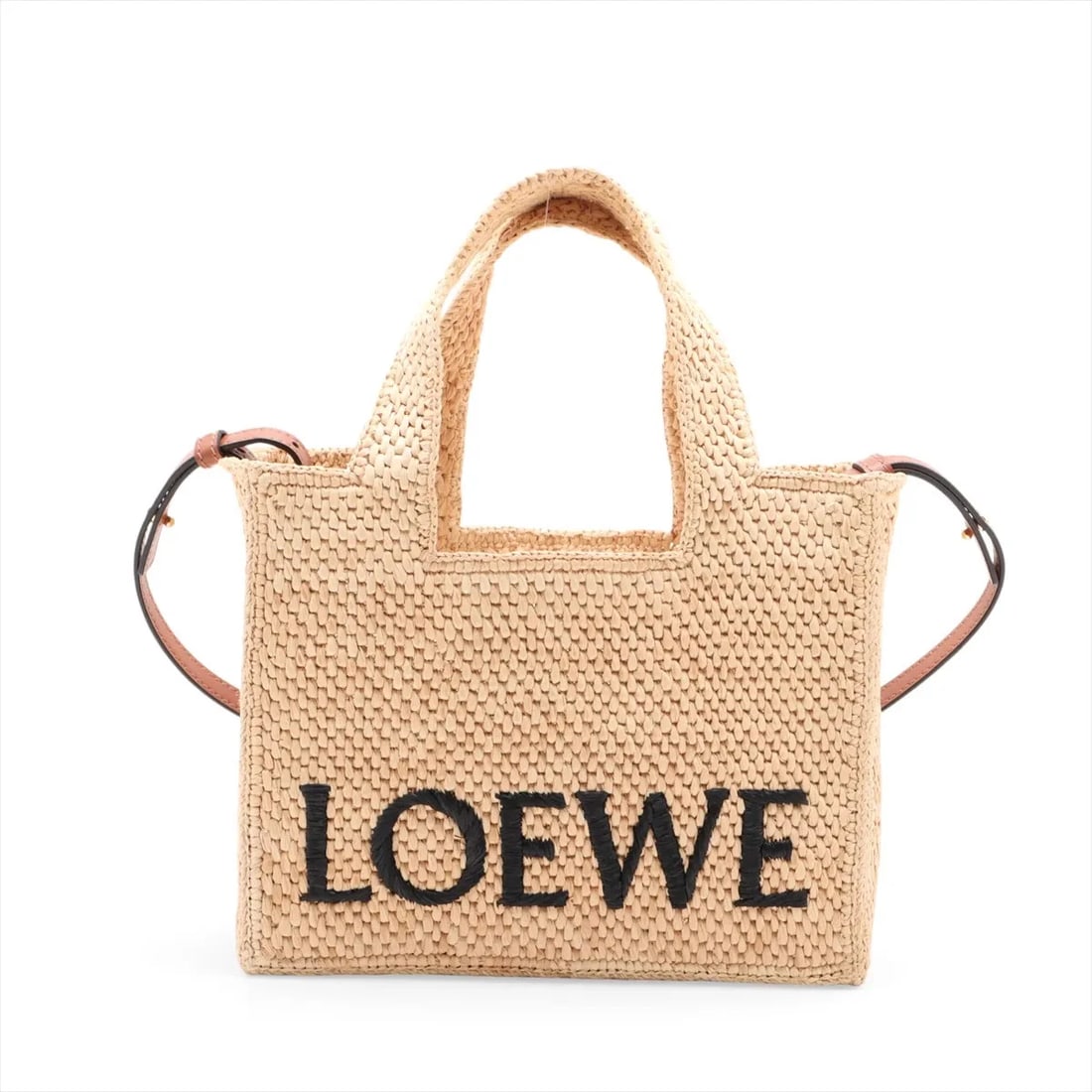 LOEWE FONT TOTE SMALL RAFFIA X LEATHER 2 WAY HANDBAG: Loewe font tote Small Raffia x leather 2 Way Handbag Brand: Loewe Type/Style: Top Handle Bag Material: Raffia x leather Color: Beige Size: Height:7.5inchLength:9.3inchDepth:3.9inch Accessories: No