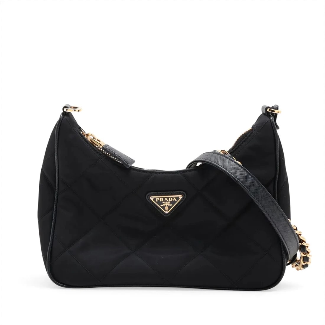 PRADA TESSUTO IMPUNTU NYLON & LEATHER 2 WAY SHOULDER BAG: Prada Tessuto Impuntu Nylon & Leather 2 Way Shoulder Bag Brand: Prada Type/Style: Shoulder Bag Material: Nylon & Leather Color: Black Size: Height:6.5inchLength:8.9inchDepth:2.6inch Accessories: N