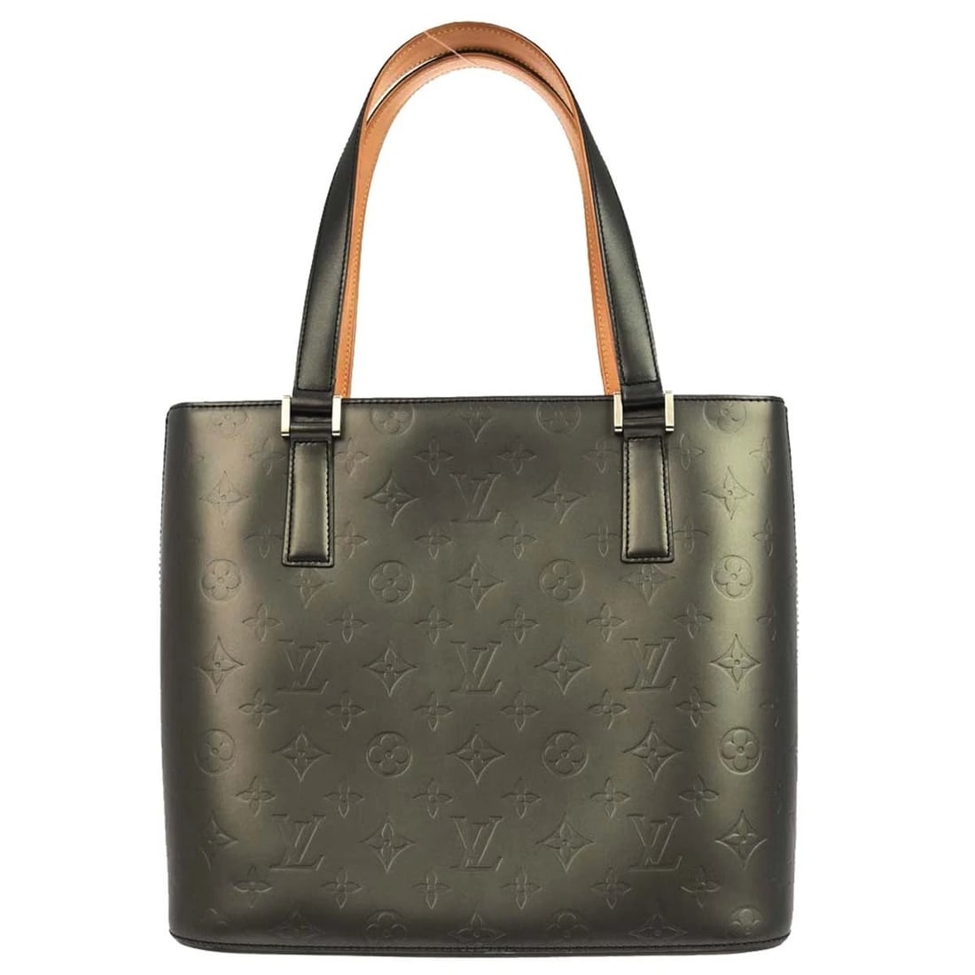 LOUIS VUITTON BLACK MONOGRAM MAT STOCKTON TOTE HANDBAG: Louis Vuitton Black Monogram Mat Stockton Tote Handbag Brand: Louis Vuitton Type/Style: Top Handle Bag Material: Monogram Mat Leather, Leather Color: Black Size: W 11.4 x H 10.2 x D 5.9inch