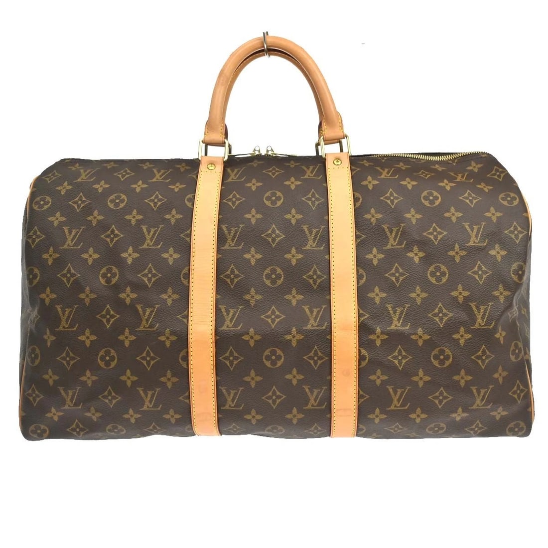 LOUIS VUITTON MONOGRAM KEEPALL 50 TRAVEL HANDBAG: Louis Vuitton Monogram Keepall 50 Travel Handbag Brand: Louis Vuitton Type/Style: Duffle Material: Monogram canvas, Leather Color: Brown Size: W 19.7 x H 11.4 x D 8.7inch Accessories: None