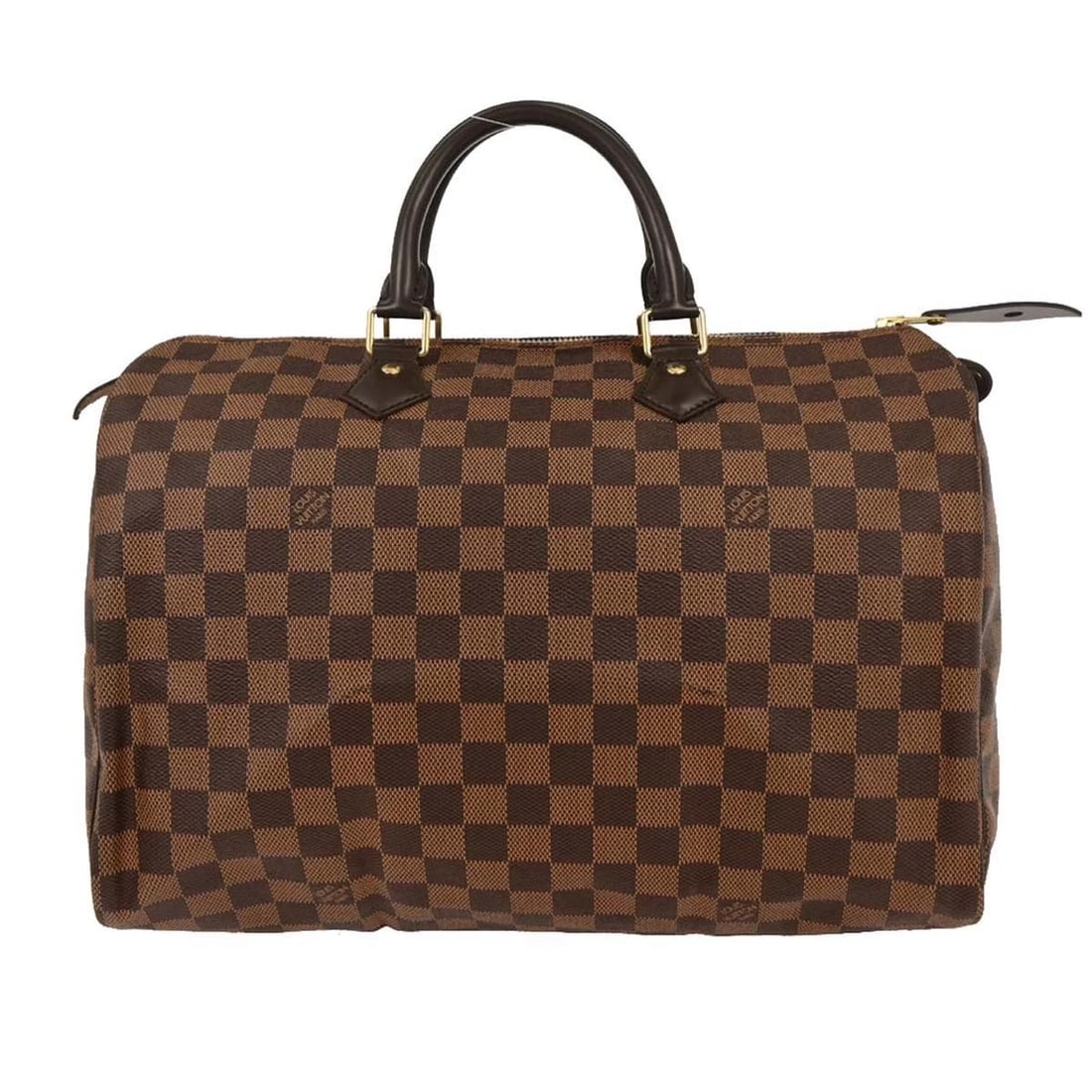 LOUIS VUITTON DAMIER SPEEDY 35 HANDBAG: Louis Vuitton Damier Speedy 35 Handbag Brand: Louis Vuitton Type/Style: Satchel/Top Handle Bag Material: Damier Canvas, Leather Color: Ebene x Brown Size: W 13.8 x H 9.1 x D 7.1inch Accessories: N