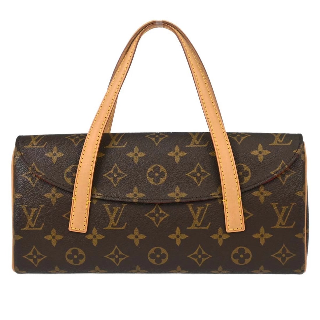 LOUIS VUITTON MONOGRAM SONATINE HANDBAG: Louis Vuitton Monogram Sonatine Handbag Brand: Louis Vuitton Type/Style: Handbag Material: Monogram Canvas, Leather Color: Brown Size: W 11.4 x H 5.9 x D 2.4inch Accessories: None Accessor