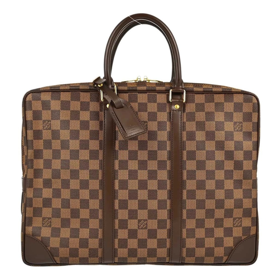 LOUIS VUITTON DAMIER PORTE DOCUMENTS VOYAGE HANDBAG: Louis Vuitton Damier Porte Documents Voyage Handbag Brand: Louis Vuitton Type/Style: Business Hand Bag Material: Damier Canvas, Leather Color: Ebene x Brown Size: W 15.7 x H 12.6 x D 2.4inch