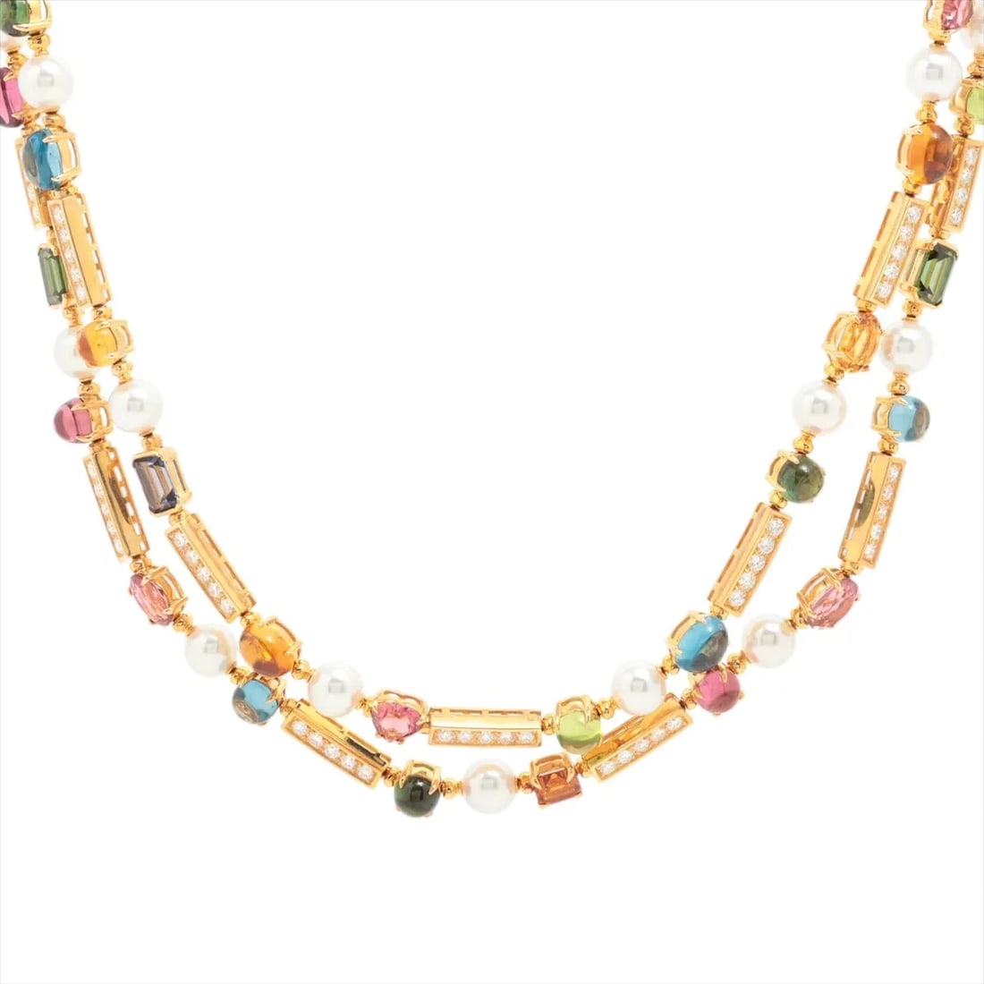 BVLGARI ALLEGRA PEARL MULTICOLOR DIAMOND NECKLACE 750(YG): Bvlgari Allegra Pearl Multicolor diamond Necklace 750(YG) Brand: Bvlgari Type/Style: Necklace Material: 750(YG) Color: yellow Gold Size: Chain length:42.2cm Accessories: None Accessories N