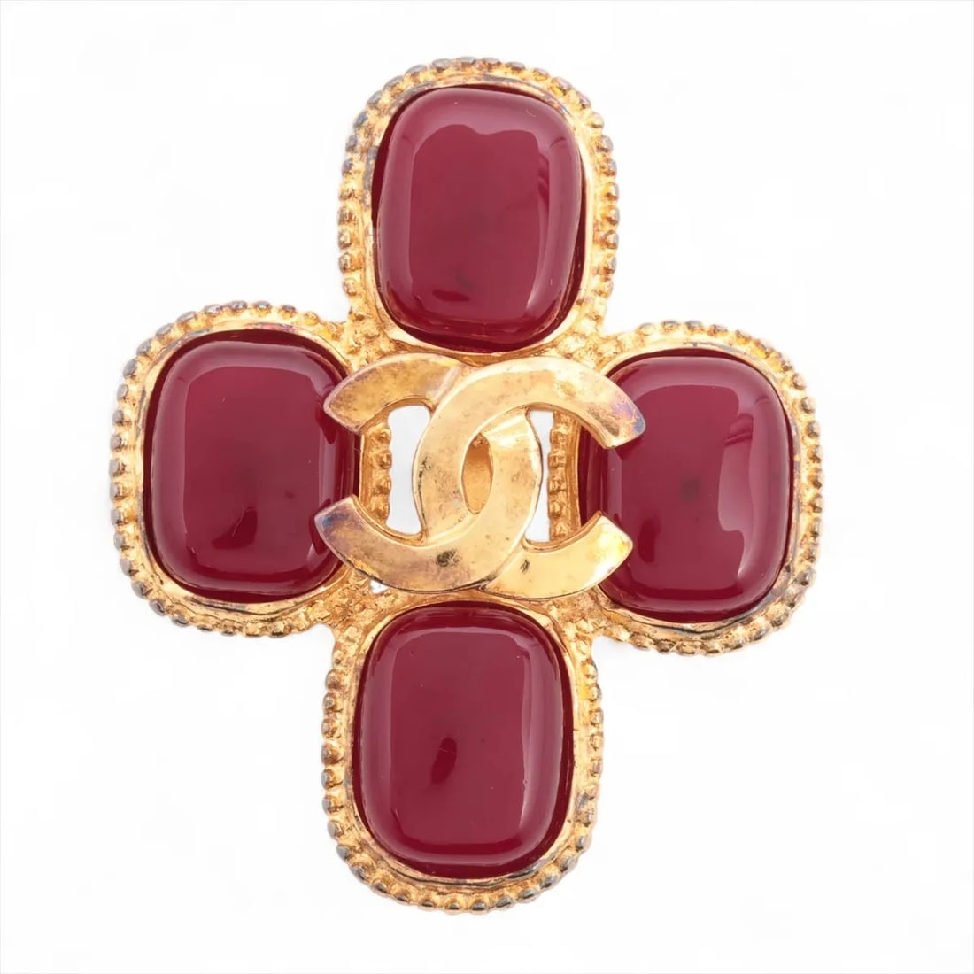 CHANEL COCO MARK BROOCH GP X COLOR STONE GOLD X BORDEAUX