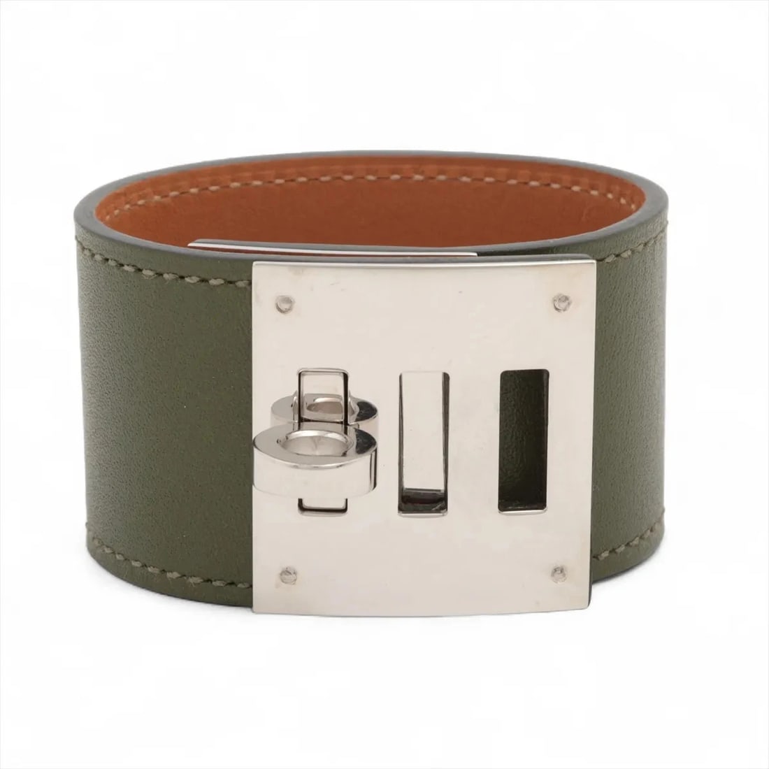 HERMES BRACELET GP X LEATHER X CANVAS SILVER X GREEN: Hermes Bracelet GP x leather x canvas Silver x green Brand: Hermes Type/Style: Bracelet Material: GP x leather x canvas Color: Silver x green Size: Bracelet length:16cm Accessories: None A