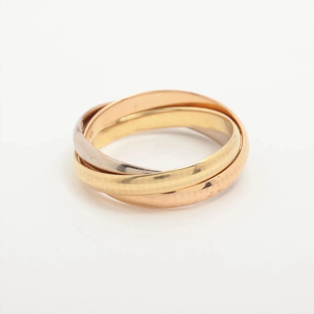 CARTIER TRINITY RING 750(YG?PG?WG): Cartier Trinity Ring 750(YG?PG?WG) Brand: Cartier Type/Style: Ring Material: 750(YG?PG?WG) Color: YG?PG?WG Size: 6.25 - 6.5 US Accessories: None Accessories Notice: When purchasing pre-own