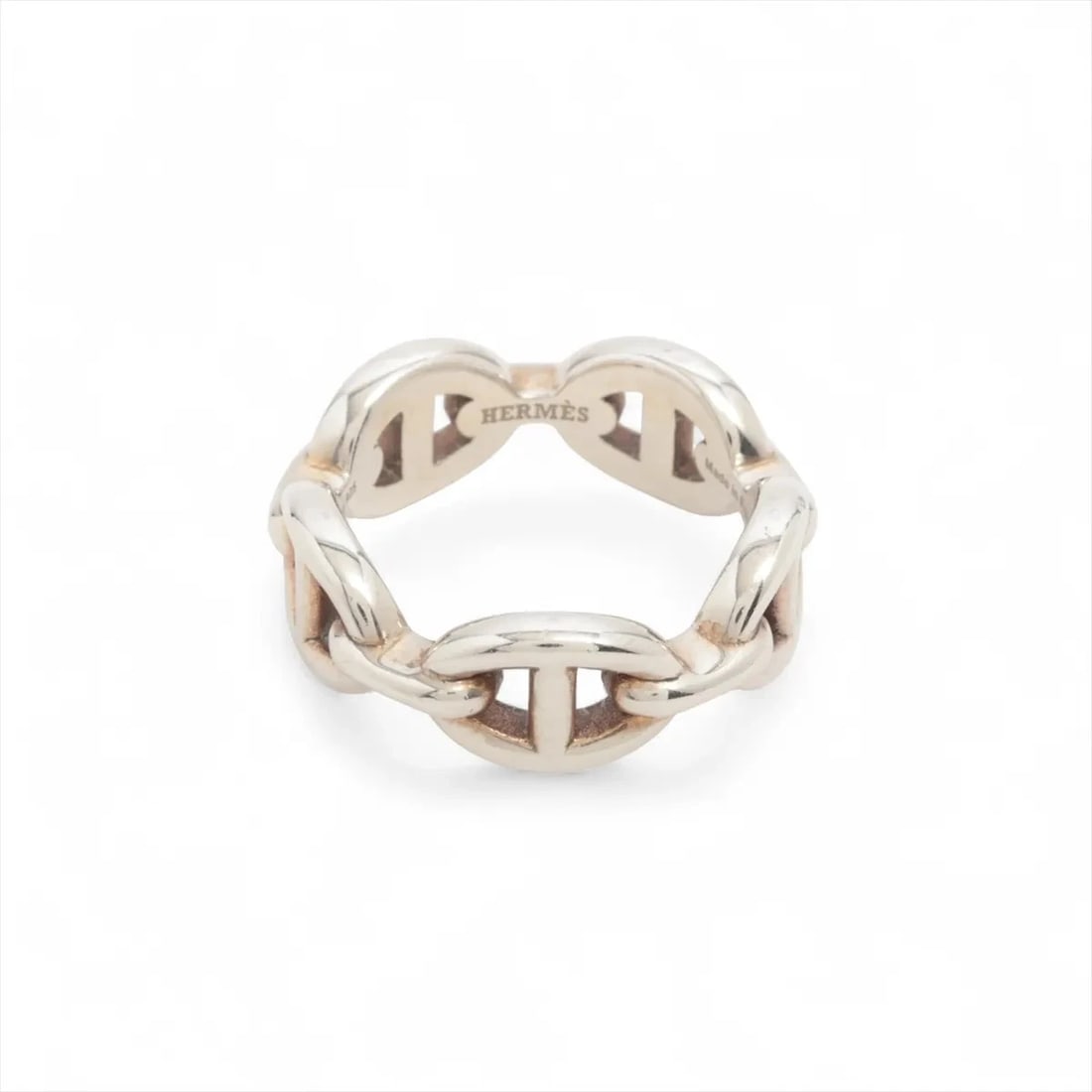 HERMES CHAINE D'ANCRE ENCHAINEE RING 925 SILVER: Hermes Chaine d'Ancre Enchainee Ring 925 Silver Brand: Hermes Type/Style: Ring Material: 925 Color: Silver Size: 6 US Accessories: None Accessories Notice: When purchasing pre-owned goods, please