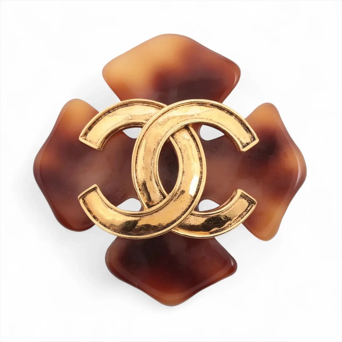 CHANEL COCO MARK BROOCH GP X RESIN GOLD X BROWN: Chanel Coco Mark Brooch GP x resin Gold x brown Brand: Chanel Type/Style: Brooch Material: GP x resin Color: Gold / Brown Size: none Accessories: None Accessories Notice: When purchasing pre-owned