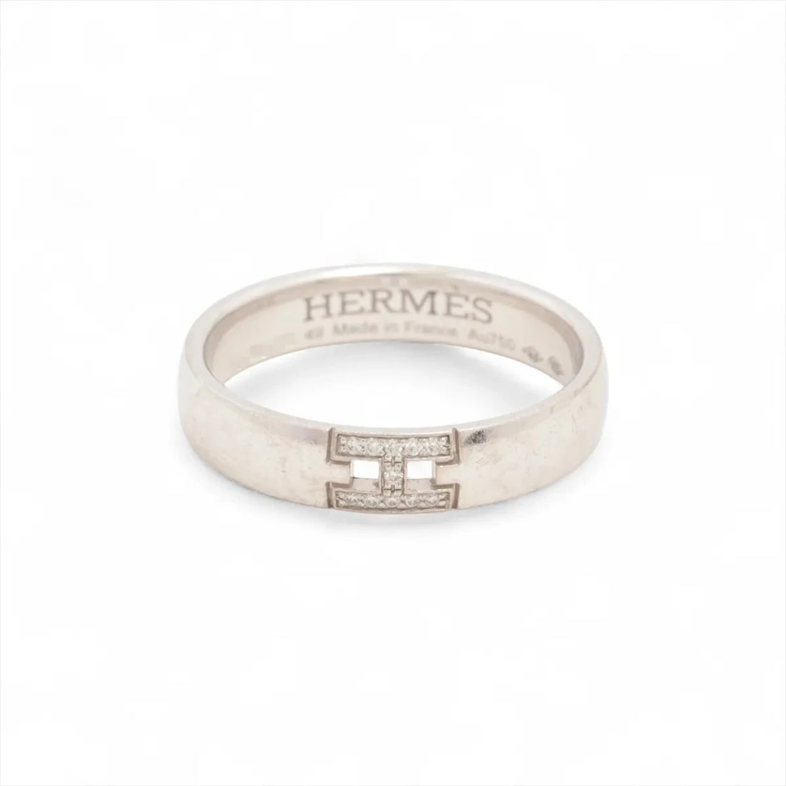 HERMES HERCULES DIAMOND RING 750(WG): Hermes Hercules diamond Ring 750(WG) Brand: Hermes Type/Style: Ring Material: 750(WG) Color: WG Size: 4.5 - 4.75 US Accessories: None Accessories Notice: When purchasing pre-owned goods, p