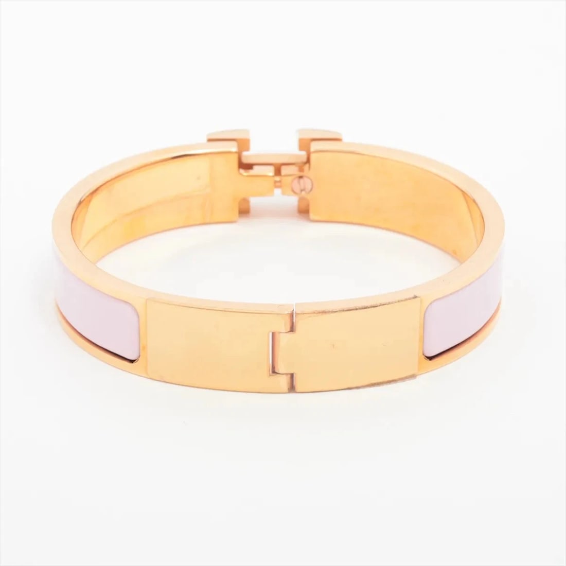 HERMES CLICK H FAN BANGLE GP GOLD X PINK: Hermes Click H fan Bangle GP Gold x pink Brand: Hermes Type/Style: Bracelet Material: GP Color: Gold x pink Size: Bracelet length:15cm Accessories: None Accessories Notice: When purchasing pre-owned