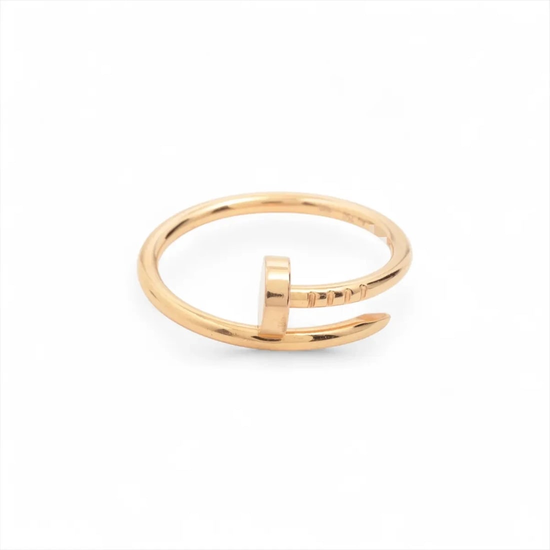 CARTIER JUSTE UN CLOU SM RING 750(PG): Cartier Juste un Clou SM Ring 750(PG) Brand: Cartier Type/Style: Ring Material: 750(PG) Color: PG Size: 5.5 - 5.75 US Accessories: None Accessories Notice: When purchasing pre-owned goods,