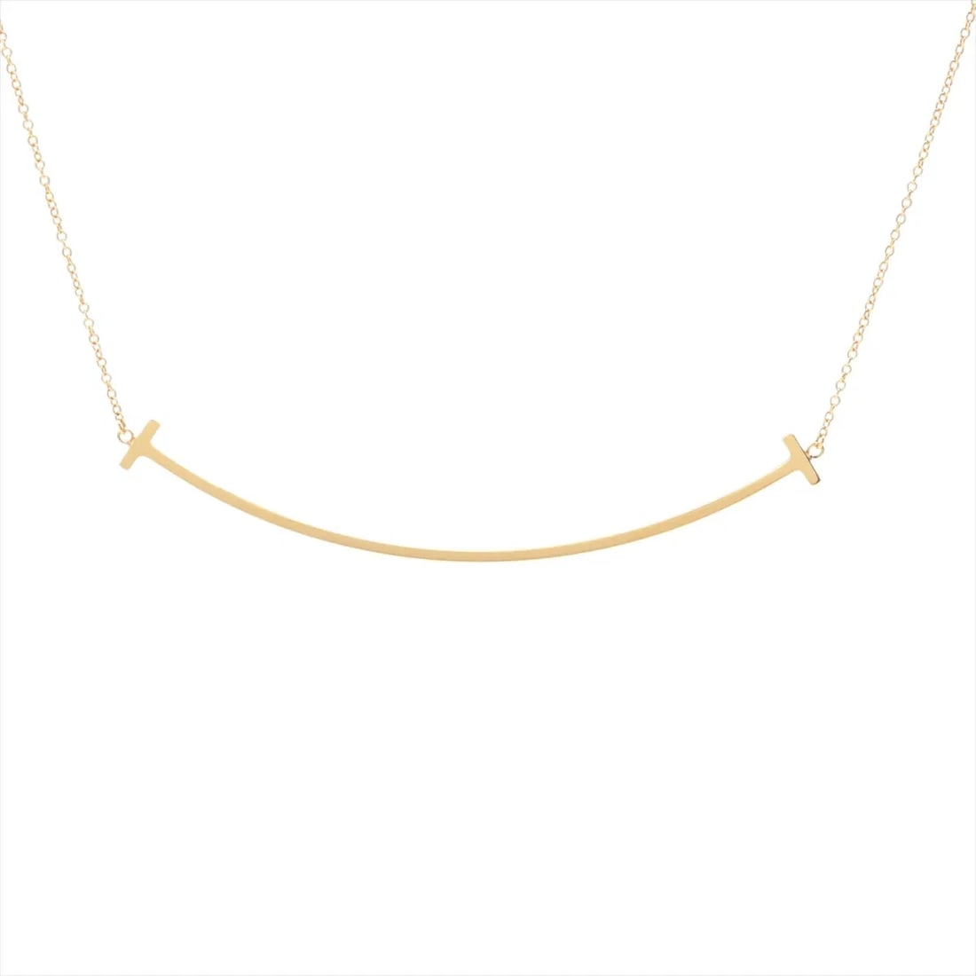 TIFFANY T SMILE LARGE NECKLACE 750(YG): Tiffany T Smile Large Necklace 750(YG) Brand: Tiffany Type/Style: Necklace Material: 750(YG) Color: YG Size: Chain length:45.5cm Accessories: None Accessories Notice: When purchasing pre-owned goods,