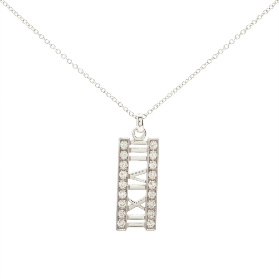 TIFFANY ATLAS BAR DIAMOND NECKLACE 750(WG): Tiffany Atlas bar diamond Necklace 750(WG) Brand: Tiffany Type/Style: Necklace Material: 750(WG) Color: White Gold Size: Chain length:41.5cm Accessories: None Accessories Notice: When purchasing