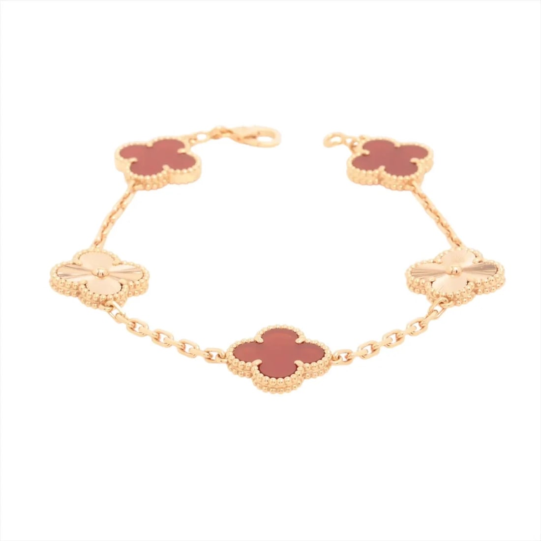 VAN CLEEF & ARPELS ALHAMBRA CARNELIAN BRACELET 750(PG): Van Cleef & Arpels Alhambra Carnelian Bracelet 750(PG) Brand: Van Cleef & Arpels Type/Style: Bracelet Material: 750(PG) Color: Pink Gold Size: Bracelet length:18.9cm Accessories: None Accessories