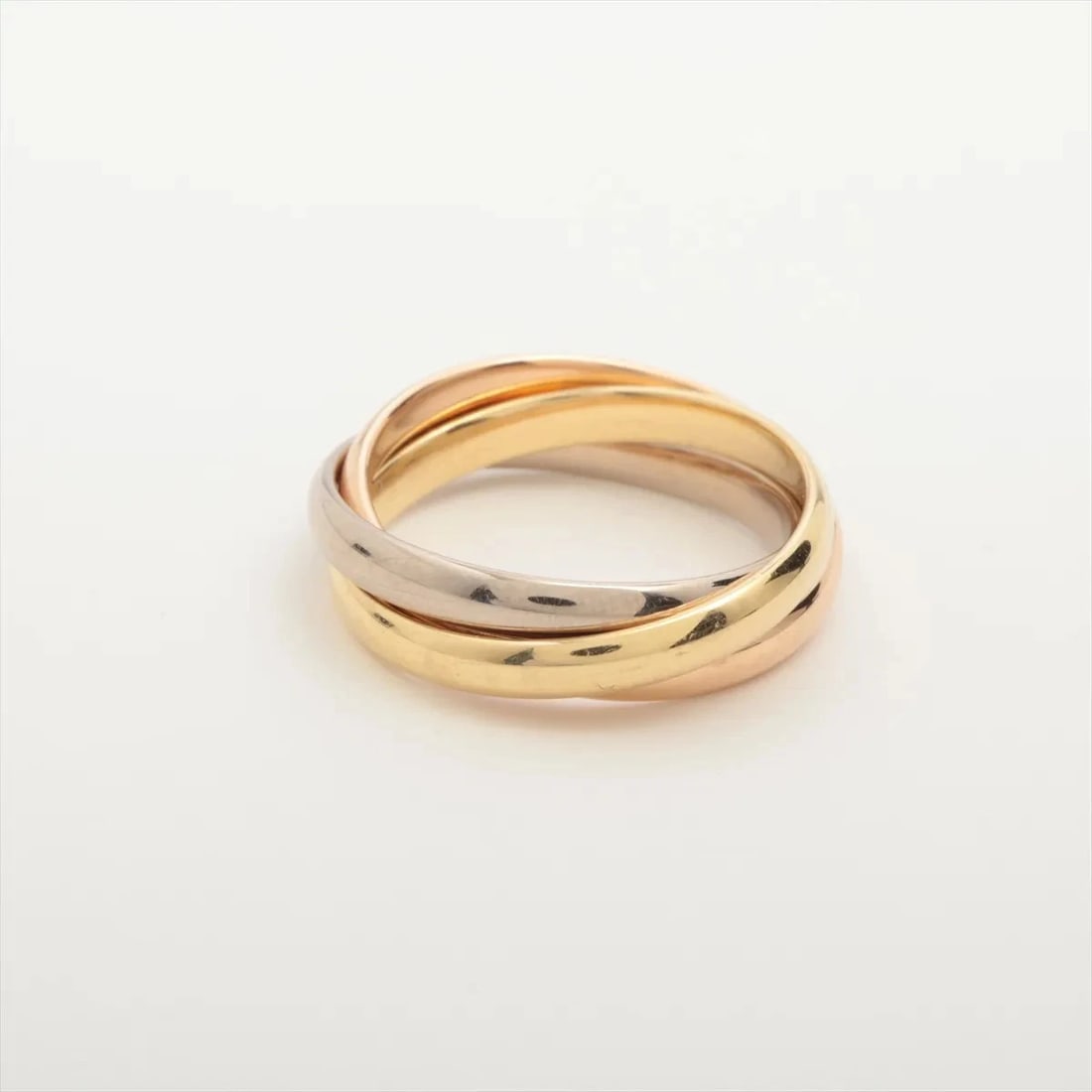 CARTIER TRINITY RING 750(YG?PG?WG): Cartier Trinity Ring 750(YG?PG?WG) Brand: Cartier Type/Style: Ring Material: 750(YG?PG?WG) Color: YG?PG?WG Size: 4.5 - 4.75 US Accessories: None Accessories Notice: When purchasing pre-own