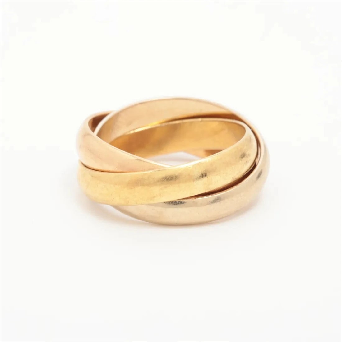 CARTIER TRINITY RING 750(YG?PG?WG): Cartier Trinity Ring 750(YG?PG?WG) Brand: Cartier Type/Style: Ring Material: 750(YG?PG?WG) Color: YG?PG?WG Size: 4.5 - 4.75 US Accessories: None Accessories Notice: When purchasing pre-own