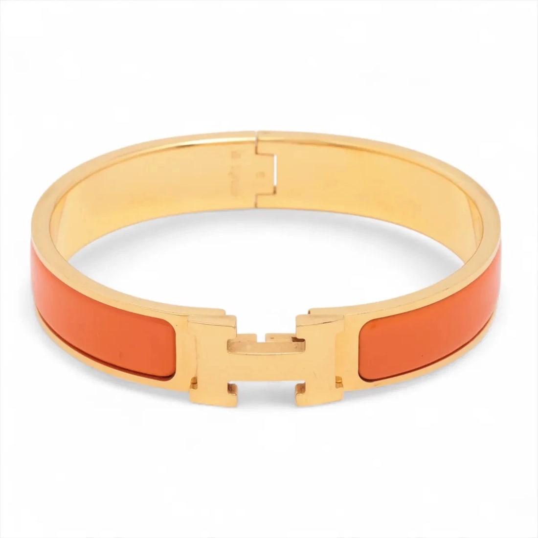 HERMES CLICK H FAN BANGLE GP ORANGE ? GOLD: Hermes Click H fan Bangle GP Orange ? Gold Brand: Hermes Type/Style: Bracelet Material: GP Color: Orange ? Gold Size: Bracelet length:15cm Accessories: None Accessories Notice: When purcha