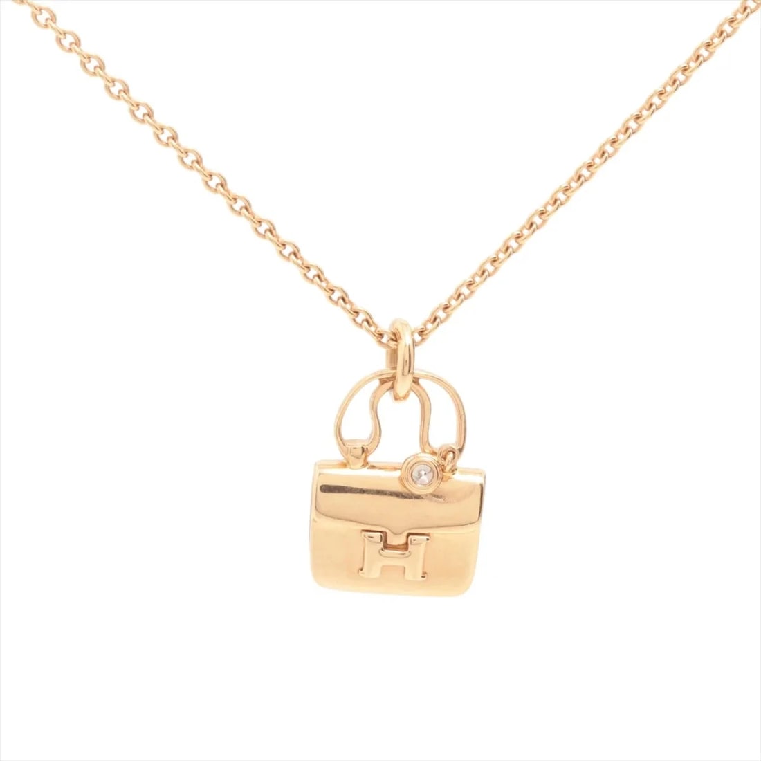 HERMES CONSTANCE DIAMOND NECKLACE 750(PG): Hermes Constance diamond Necklace 750(PG) Brand: Hermes Type/Style: Necklace Material: 750(PG) Color: Pink Gold Size: Chain length:40cm Accessories: None Accessories Notice: When purchasing pre-owned