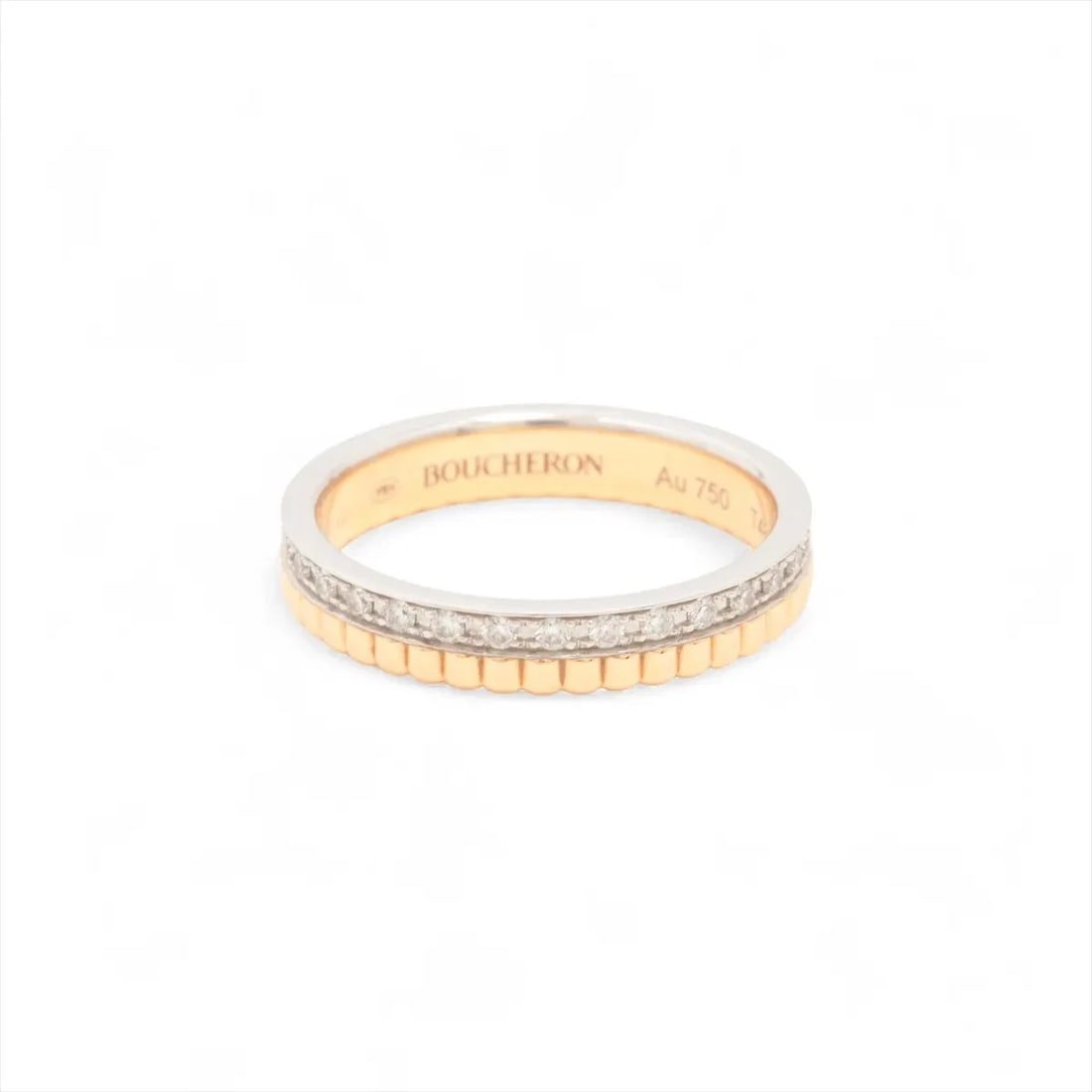 BOUCHERON QUATRE RADIANT DIAMOND RING 750(PG?WG): Boucheron Quatre Radiant diamond Ring 750(PG?WG) Brand: Boucheron Type/Style: Ring Material: 750(PG?WG) Color: PG?WG Size: 4.25 US Accessories: None Accessories Notice: When purchasing pre