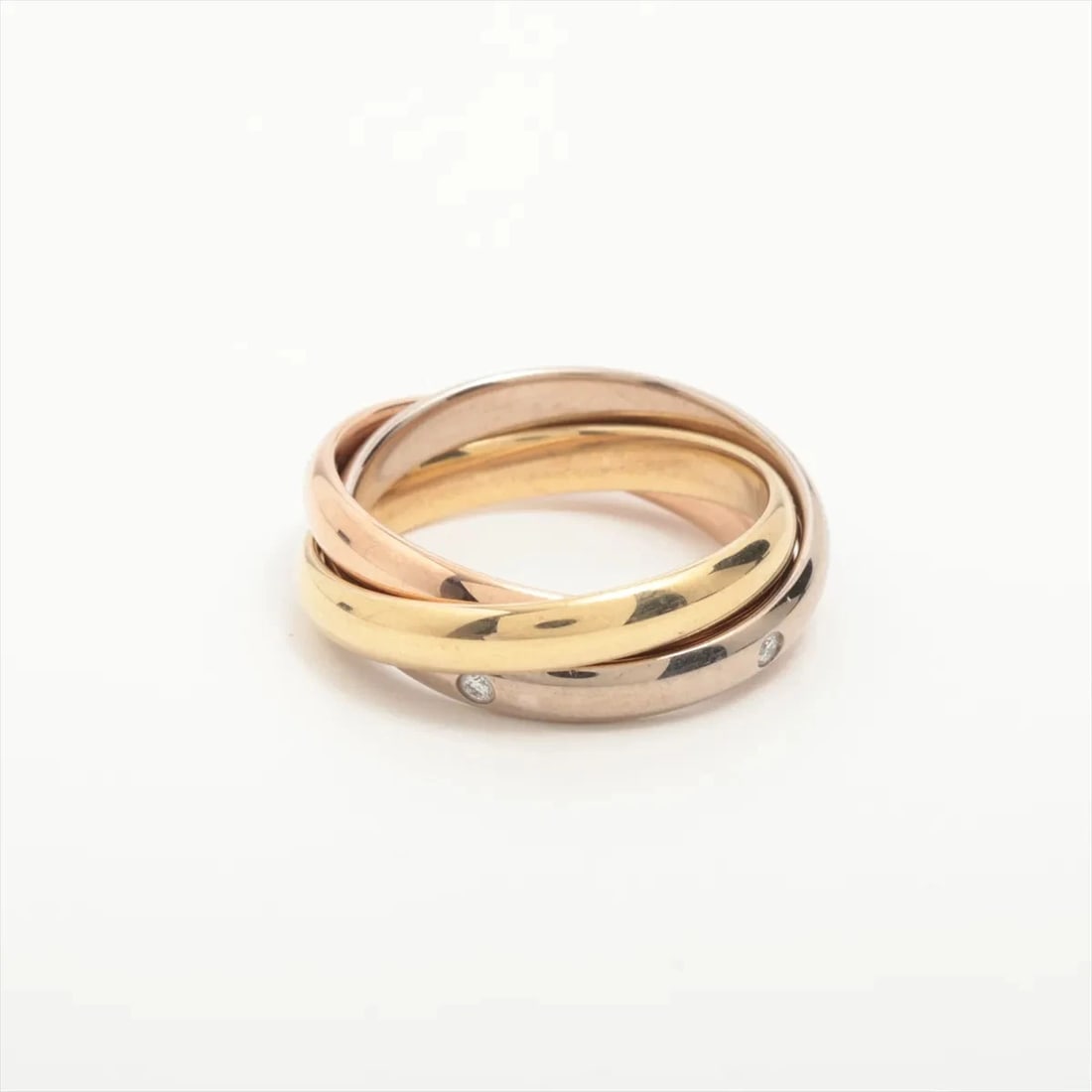 CARTIER TRINITY DIAMOND RING 750(YG?PG?WG): Cartier Trinity diamond Ring 750(YG?PG?WG) Brand: Cartier Type/Style: Ring Material: 750(YG?PG?WG) Color: YG?PG?WG Size: 6.5 - 6.75 US Accessories: None Accessories Notice: When purchasing