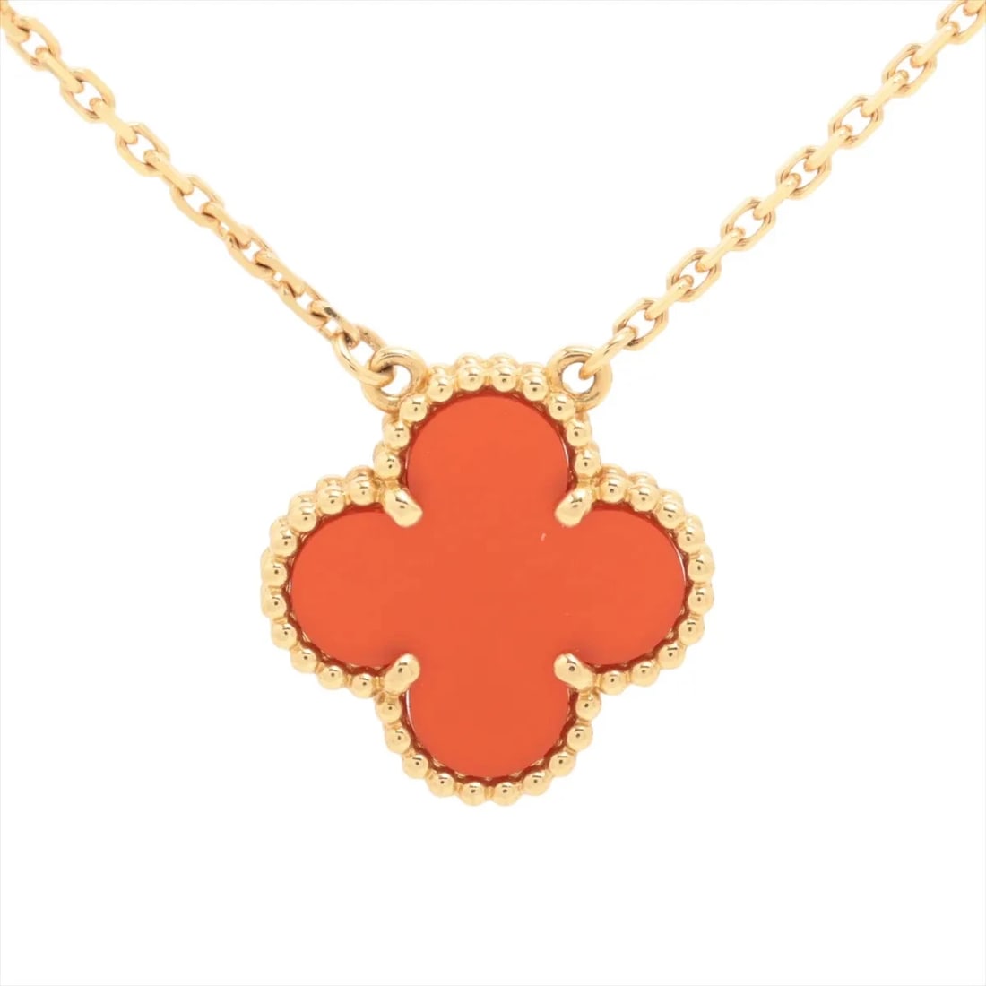 VAN CLEEF & ARPELS ALHAMBRA CARNELIAN NECKLACE 750(YG): Van Cleef & Arpels Alhambra Carnelian Necklace 750(YG) Brand: Van Cleef & Arpels Type/Style: Necklace Material: 750(YG) Color: YG Size: Chain length:42.3cm Accessories: None Accessories Notice: When