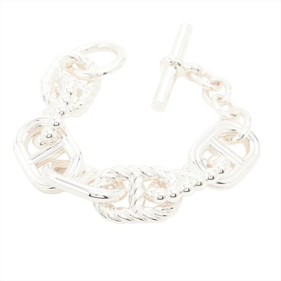 HERMES CHAINE D'ANCRE ALEA II BRACELET 925 SILVER: Hermes Chaine D'Ancre Alea II Bracelet 925 Silver Brand: Hermes Type/Style: Bracelet Material: 925 Color: Silver Size: Bracelet length:16.5cm Accessories: None Accessories Notice: When purchasing