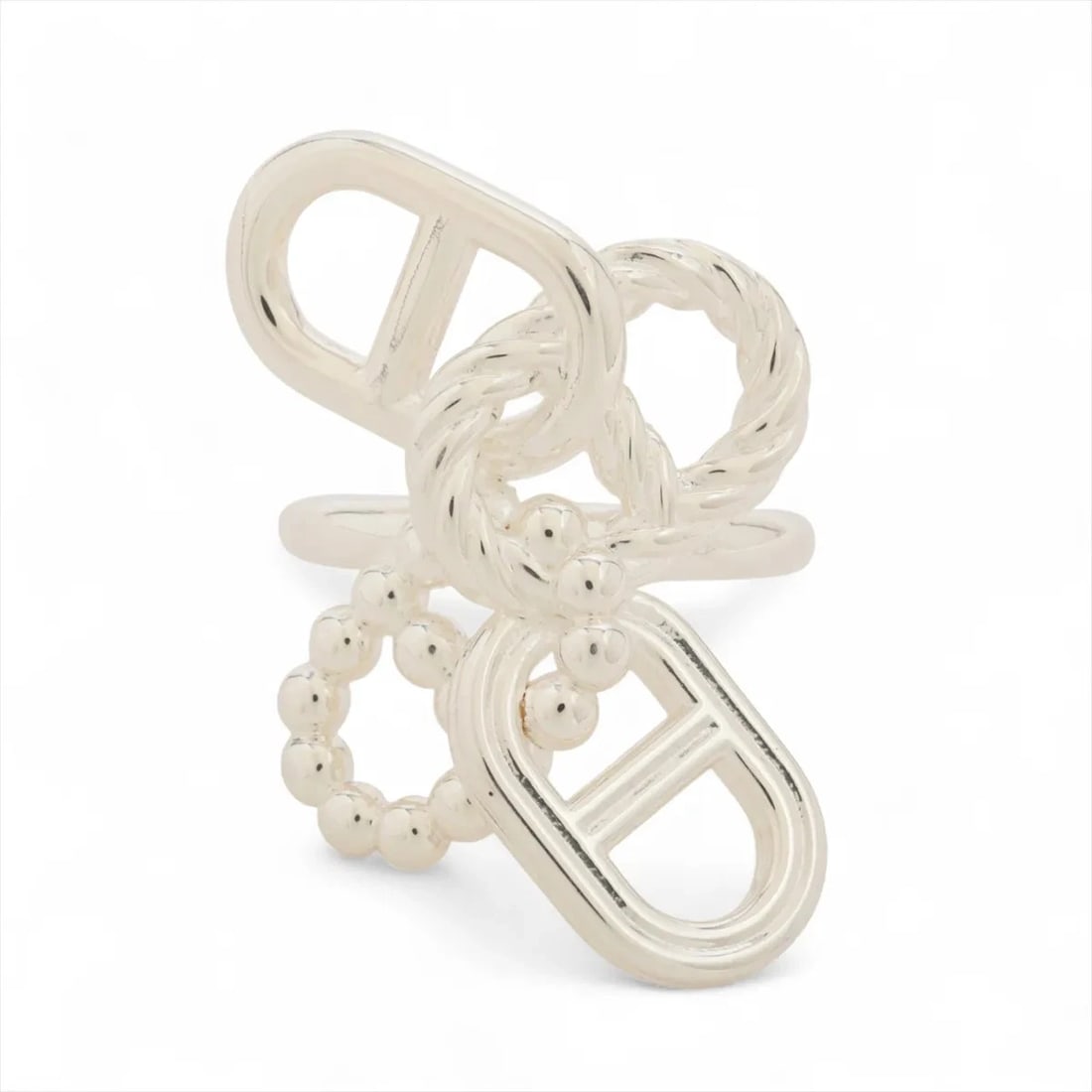 HERMES CHAINE D'ANCRE ALEA II RING 925 SILVER: Hermes Chaine D'Ancre Alea II Ring 925 Silver Brand: Hermes Type/Style: Ring Material: 925 Color: Silver Size: 6.25 - 6.5 US Accessories: None Accessories Notice: When purchasing pre-owned goods,