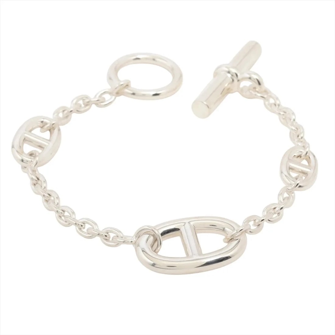 HERMES CHAINE D'ANCRE BRACELET 925 SILVER: Hermes Chaine d'Ancre Bracelet 925 Silver Brand: Hermes Type/Style: Bracelet Material: 925 Color: Silver Size: Bracelet length:14cm Accessories: None Accessories Notice: When purchasing pre-owned